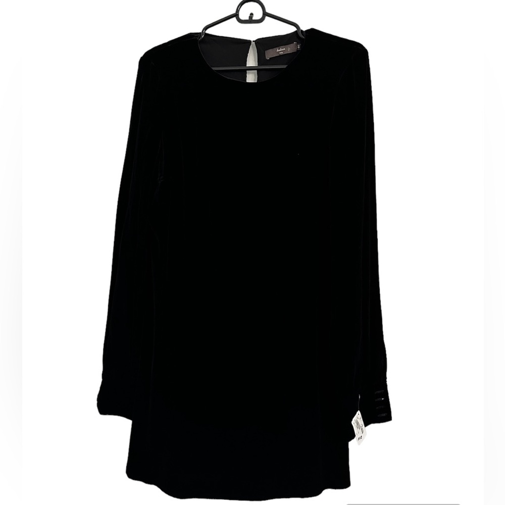 NWT Kulson Italy Black LS Velvet Dress Button Cuff